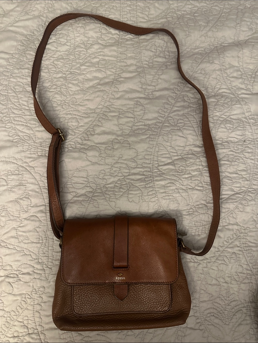 Fossil Cognac Brown Leather Messenger Crossbody